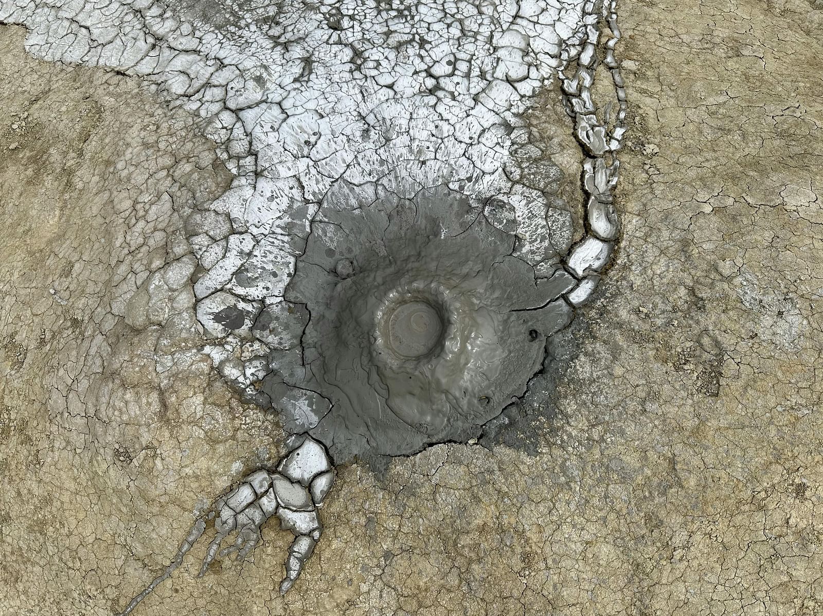 An image of a mud volcano seen from the top