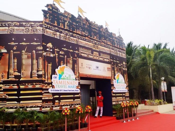 An image showing the entrance of Tamilnadu travel mart at chennai trade centre.