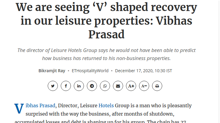 Vibhas Prasad discussing V-shaped recovery in Leisure properties.