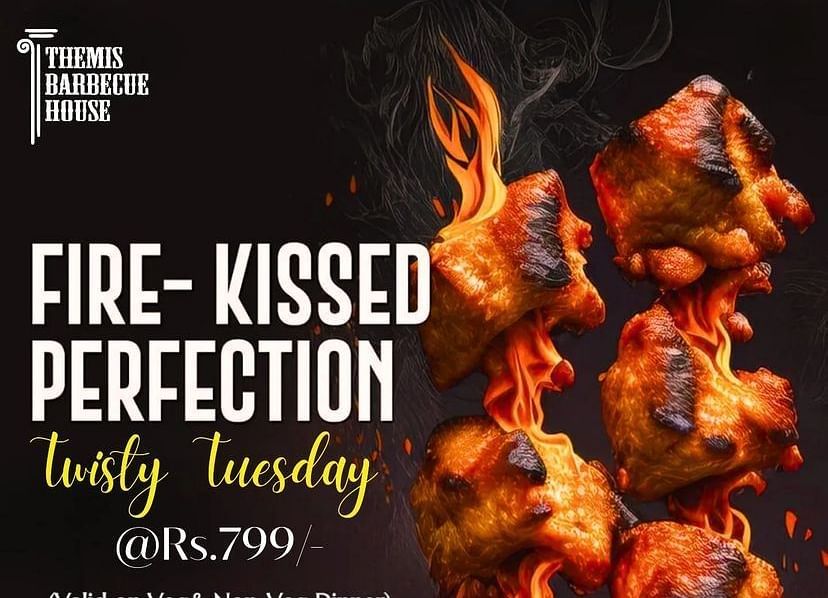 A creative image of Barbecue grill meat on Twisty Tuesday at Themis Barbecue House, Ambala