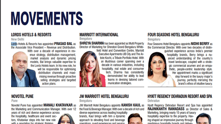 A page titled ‘Movements’ showing photos and details of hospitality professionals.