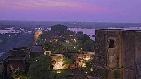 A roof top image of Shahpura Bagh illuminated in ambient lights