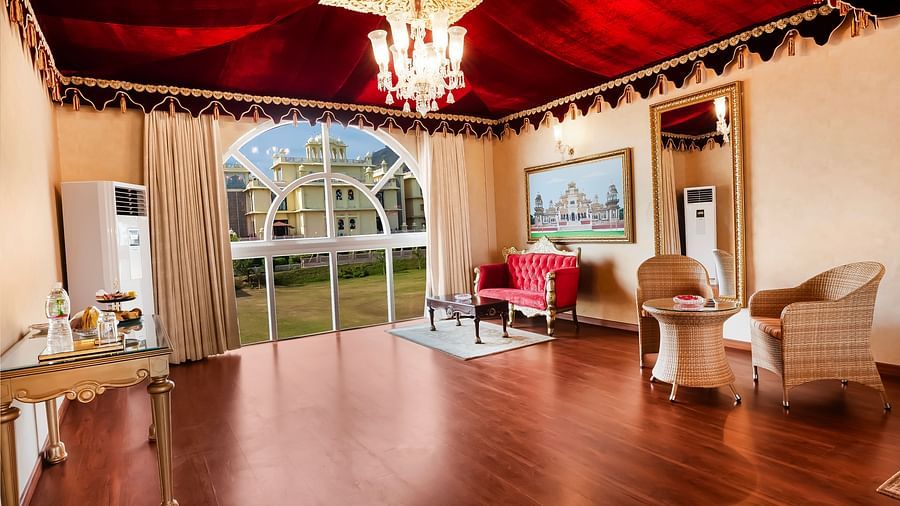An overview of the living room inside one of the rooms - Rajasthali Resort & Spa, Jaipur.