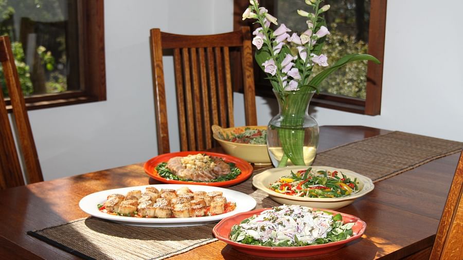 Another view of a beautiful dinner spread with fresh ingredients - Brewery Gulch Inn & Spa