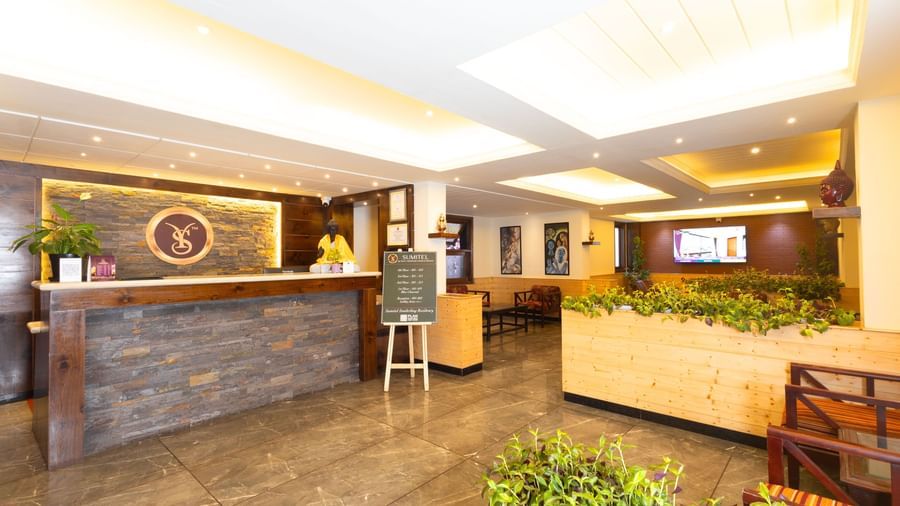 Contemporary reception and lobby view at Sumitel Premier Inn, Siliguri.