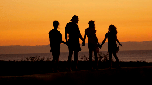 silhouette of a family holding hands