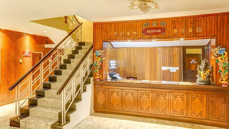 Image of a lobby with with reception area and stairs at Summit Tashi Ghang Heritage Resort, Pelling
