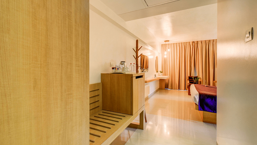 a view of the bedroom at The SSK Solitaire Hotel & Banquets, Mumbai Naka - Nashik on a clear day