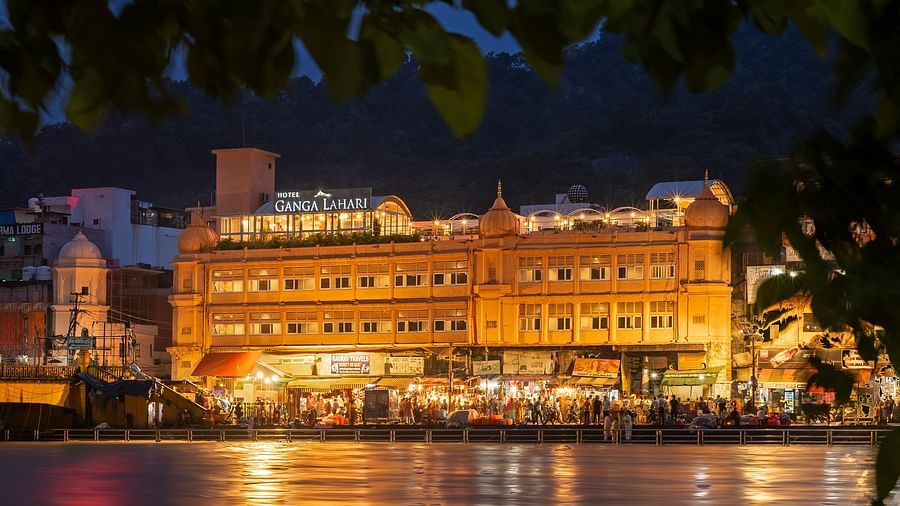Facade Night View with lights illuminating the hotel - Ganga Lahari, Haridwar