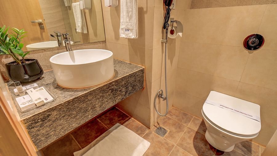 vanity area of washroom at The SSK Solitaire Hotel & Banquets, Mumbai Naka - Nashik