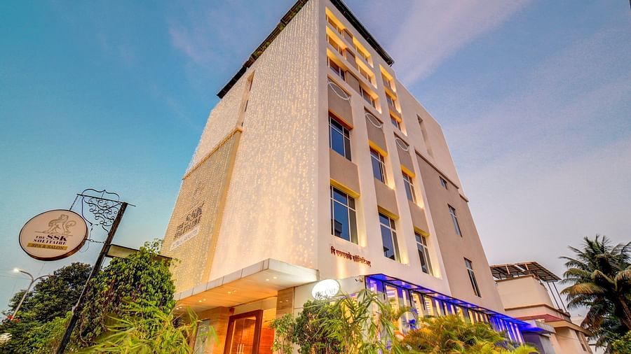 facade image of The SSK Solitaire Hotel & Banquets, Mumbai Naka - Nashik during evening