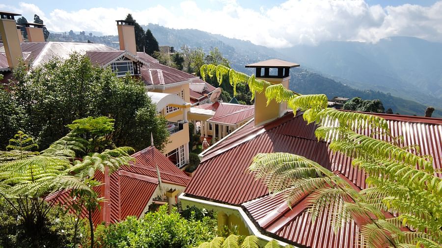 aerial view of the resort and the mountains - Mayfair Hill Resort, Darjeeling