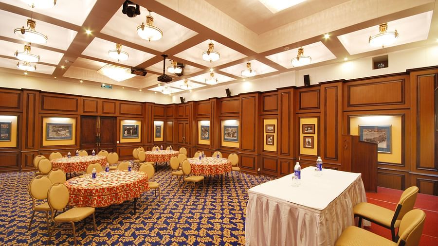indoor seating space at the banquet hall - Mayfair Hill Resort, Darjeeling