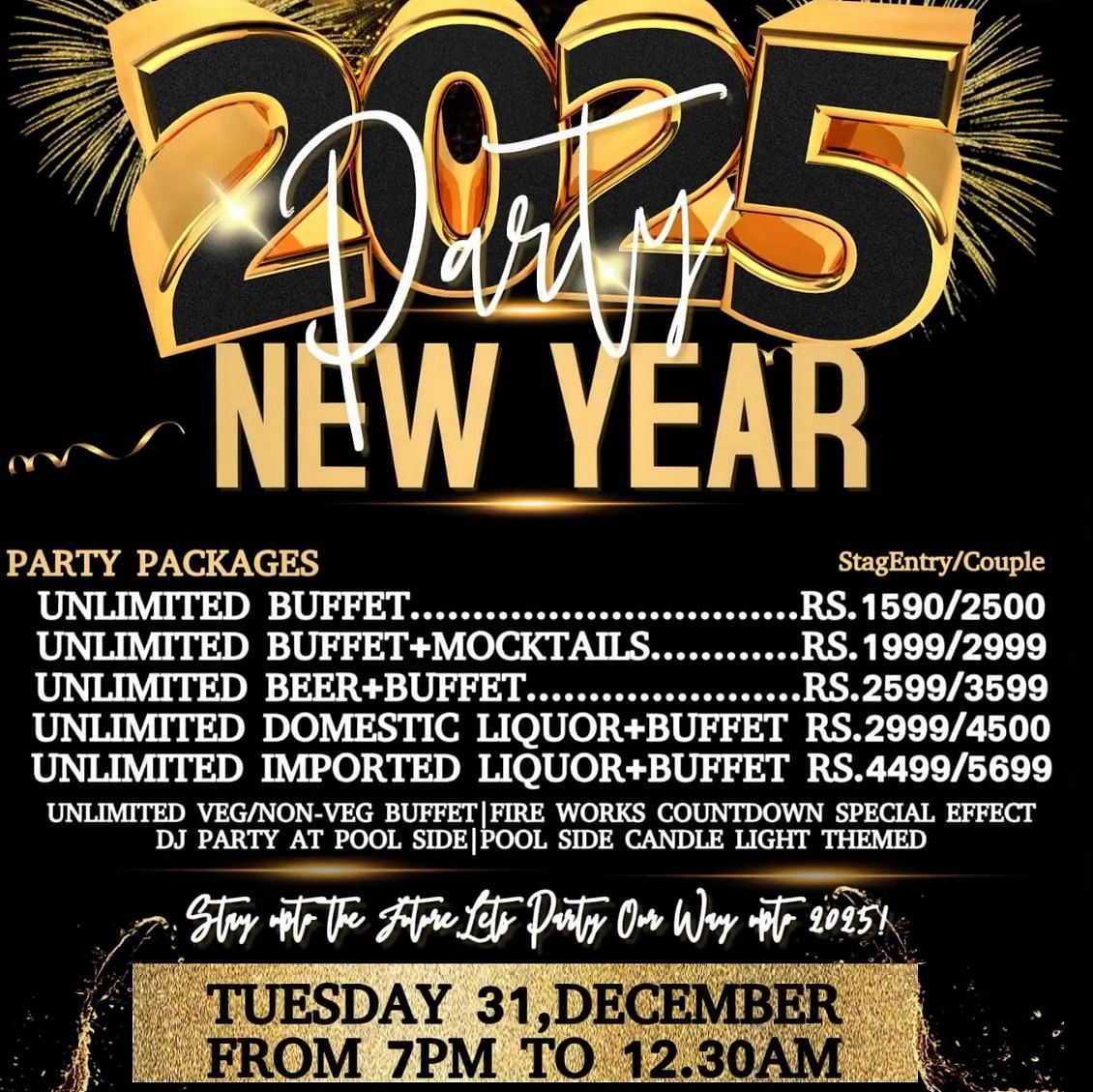 creative for the New Year 2025 celebrations at SRM Hotel, Trichy