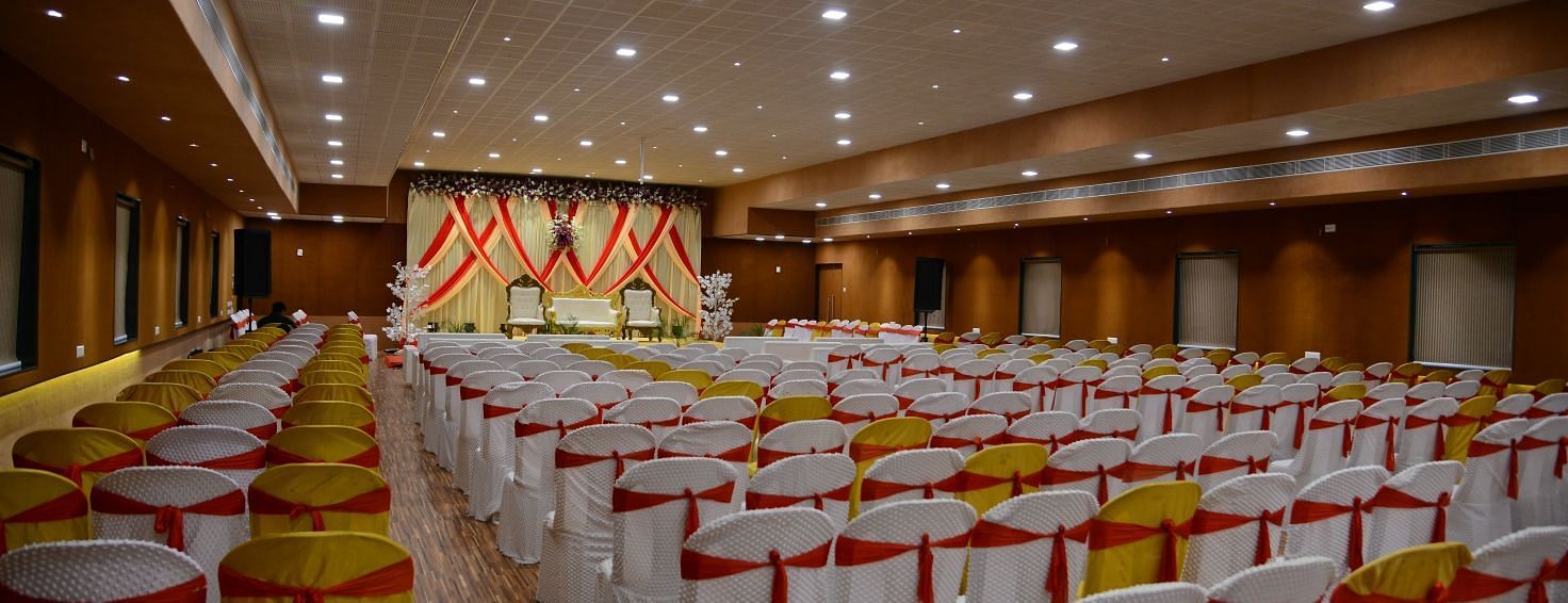 DIagonal view of the decorated hall