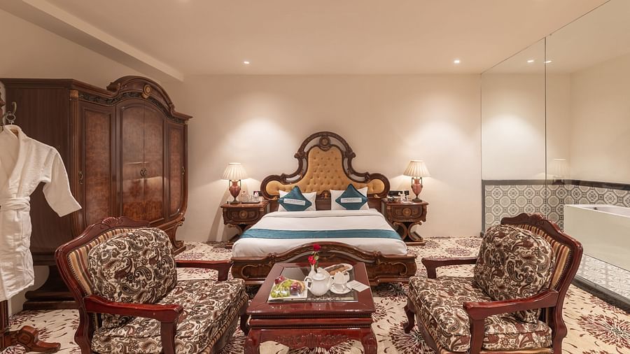 Heritage-style suite with vintage furniture at Clarks Resort The Archi's Castle, Ajmer.