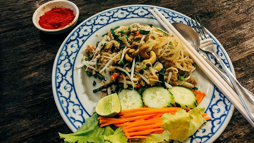 a plate of food and veggies