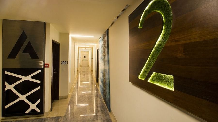 Image of the second floor with a sighn 2 on the wall at Art Boutique Hotel, Hyderabad 
