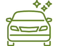 An outline of a vehicle with star-like shapes above it, suggesting car care or a vehicle amenity.