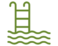 An icon of pool ladder leading into wavy lines, suggesting a swimming facility.