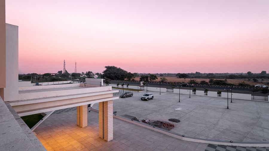 Overview of the area in front of the hotel as seen from inside the hotel - The Orchid Hotel, Jamnagar