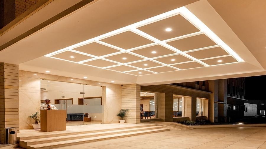 Entrance to the hotel in the night - The Orchid Hotel, Jamnagar