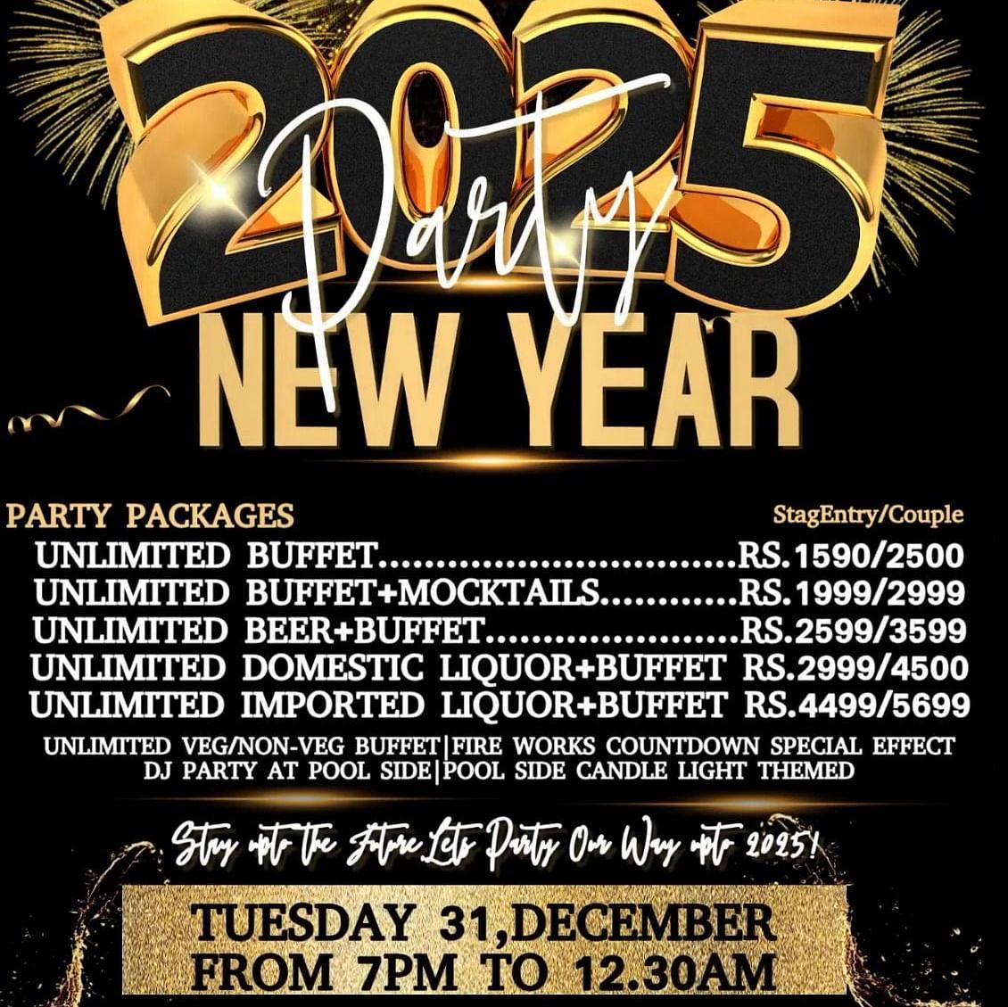 creative for the New Year 2025 celebrations at SRM Hotel, Trichy