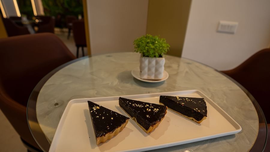 Chocolate pastries arranged on a plate
