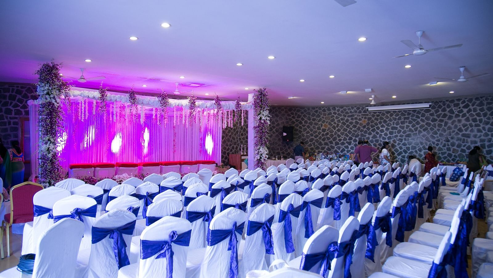 An image of a gazebo with seating arrangement and lighting set up for an event - Great Trails Yercaud by GRT Hotels
