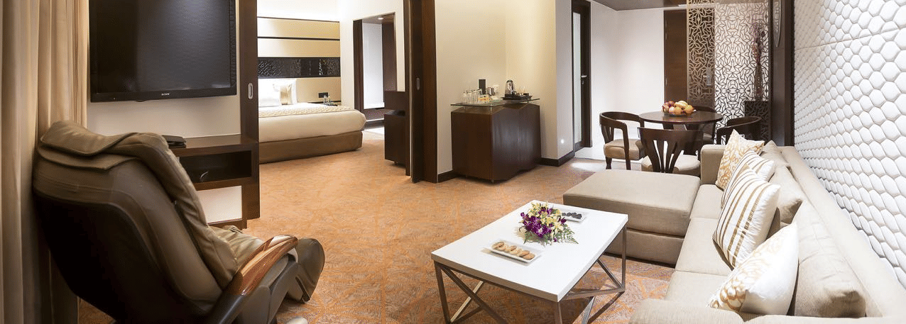 Living room of Theme Suite at Grand Chennai By GRT Hotels.