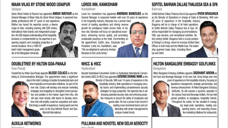 Page showing hospitality industry movements featuring leadership appointments at Chalet Hotels, Lords Inn, Hilton, and other major brands.