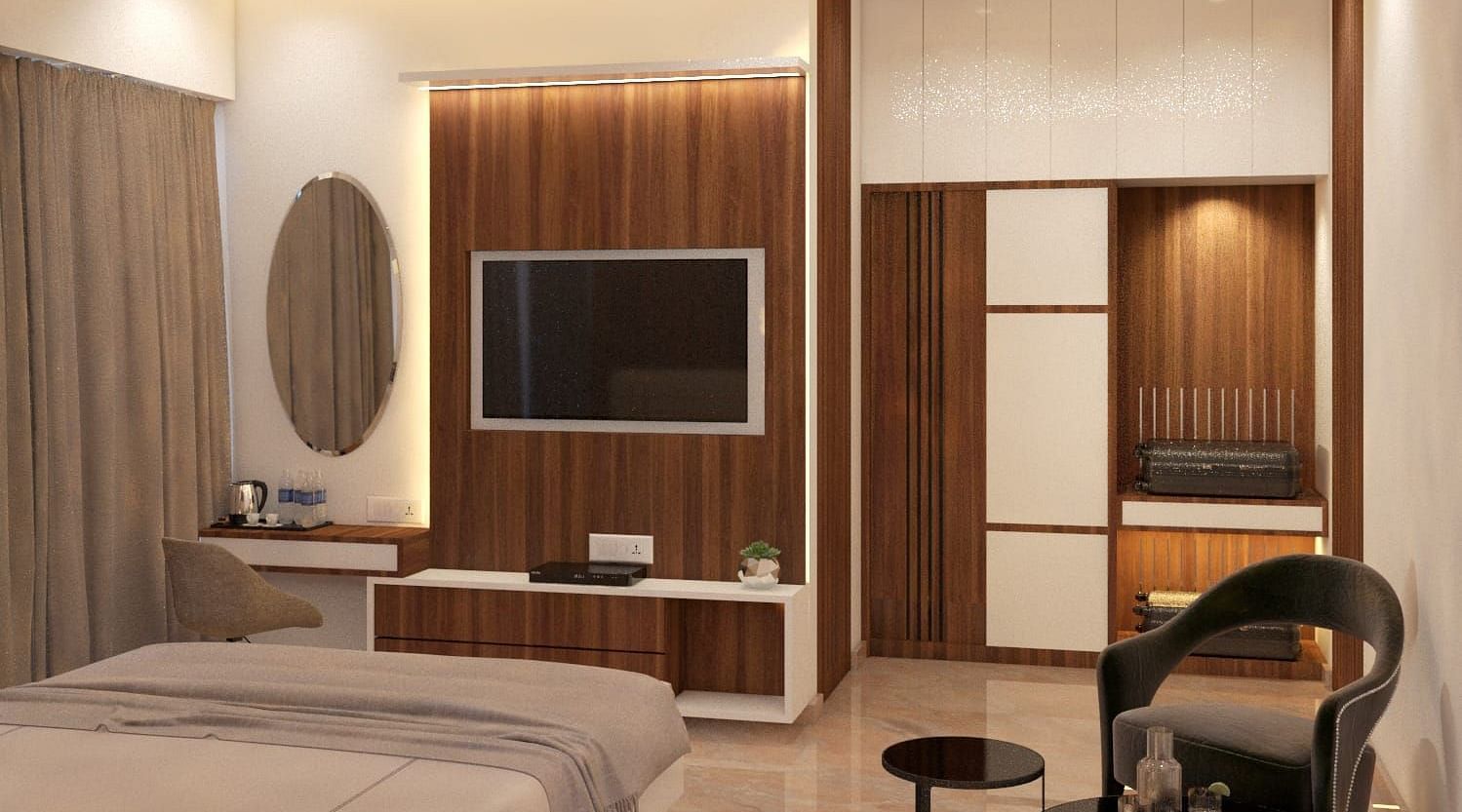 Bedroom featuring a television and a mirror beside it at Hotel Mumbai House, Vashi.