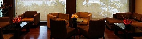 sofa arranged against a large window at Shervani Nehru Place, New Delhi