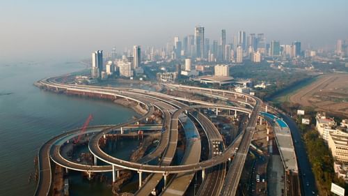 An aerial shot of mumbai coastal road project
