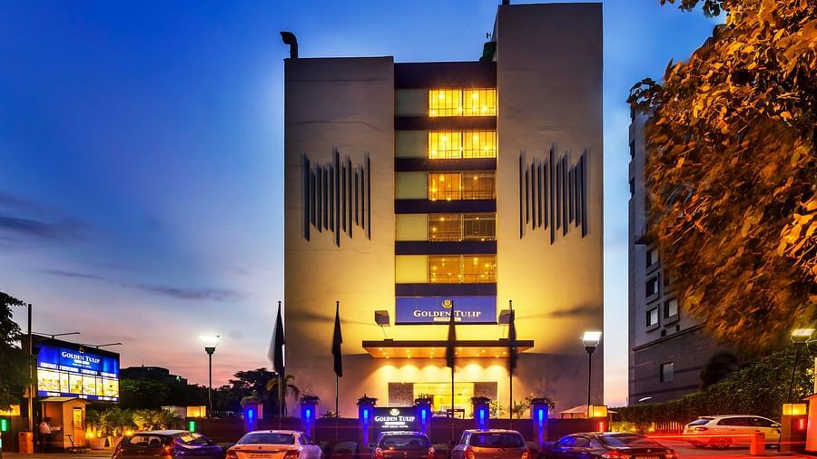 exterior facade of our hotel in New Delhi