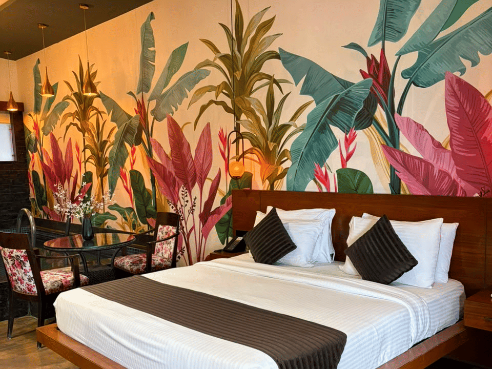 Skyline by Miraya, King Room, Tropical mural wall behind the bed