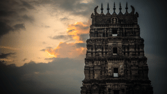 Facade of Varaswamy Temple with dusky sky in the background