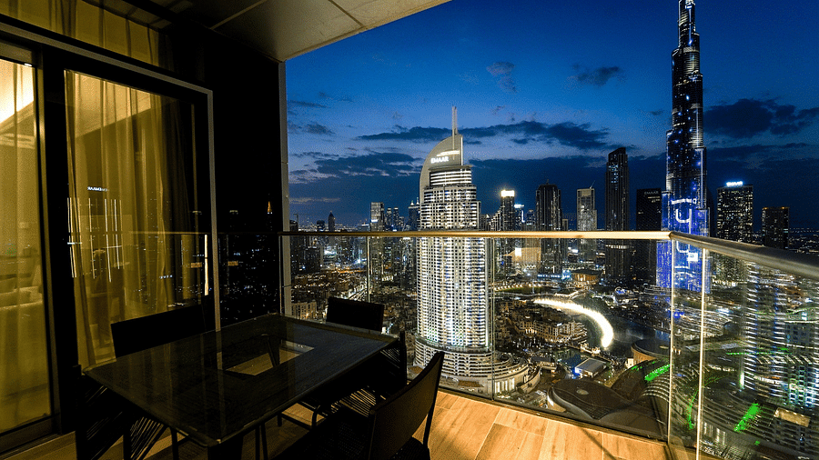 Address Fountain Views Residence Tower - view of Burj Khalifa during nighttime from the sit out area of the balcony 1