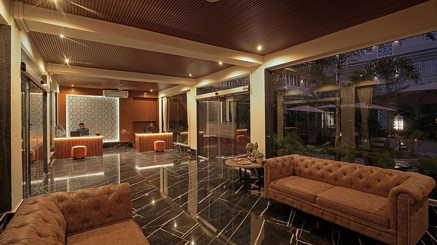 Reception area with comfy seating area at Grand Continent, Anjuna - A Sarovar Portico Affiliate Hotel 