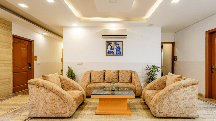 Sofas in the lobby of Lime Tree Hotels and Banquet Hall Near Huda Metro, Gurgaon