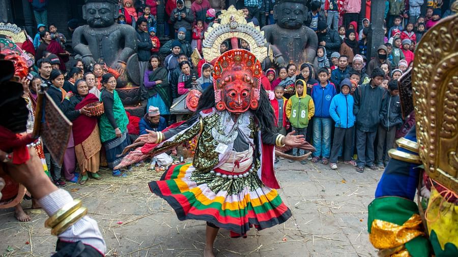 A Navadurga nachh where people have gathered to celebrate it