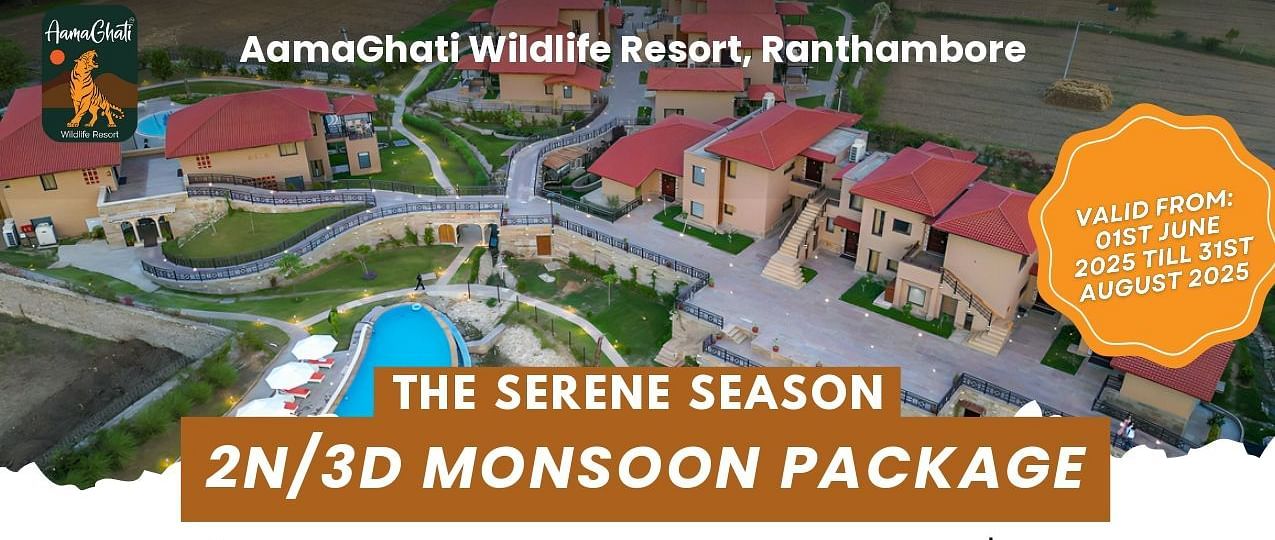 Aamaghati Resort 2N/3D Monsoon Package with room rates, inclusions, validity for July-Aug 2025, and cancellation policy details