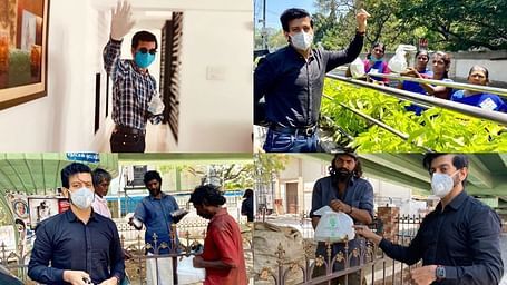Collage showing food being donated to people