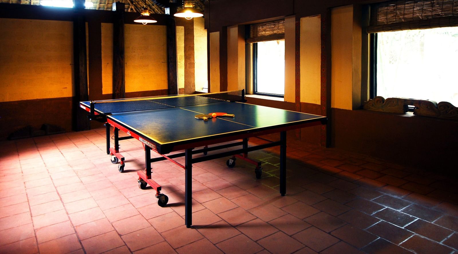 image of a table tennis setup in the activity area of hoysala village resort in hassan