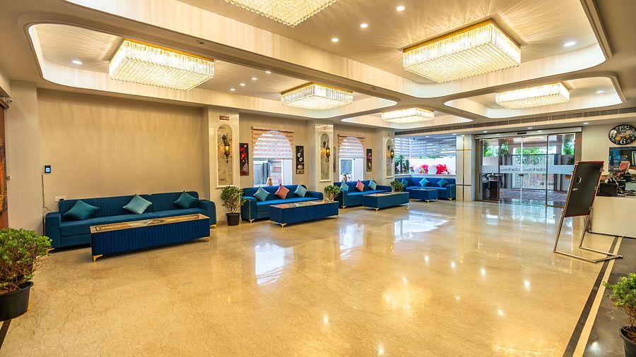 Reception with sofas and tables arranged