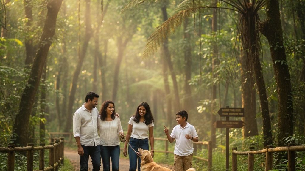 Family picnic with pets at pet-friendly resort near Mumbai