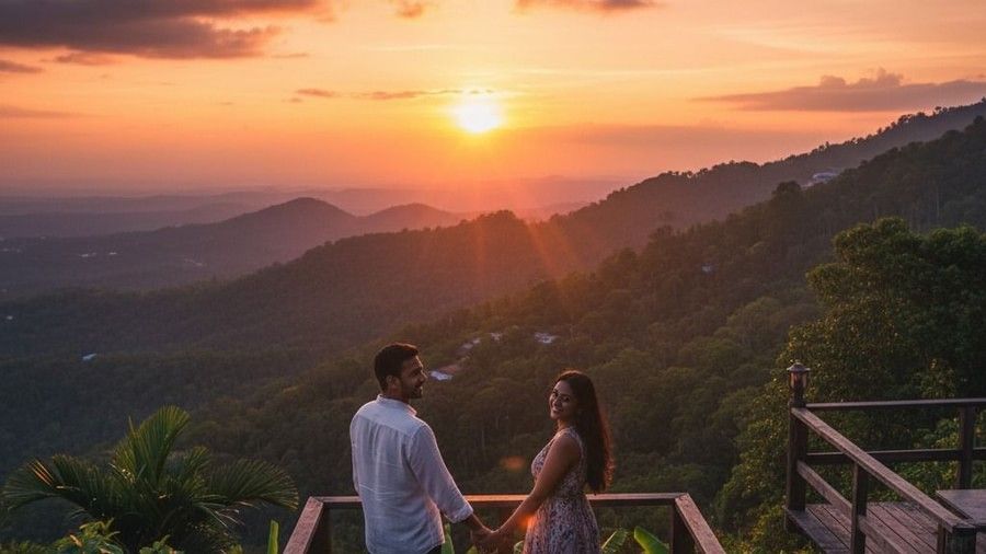 Couple enjoying sunset at Nature Trails Resort near Mumbai
