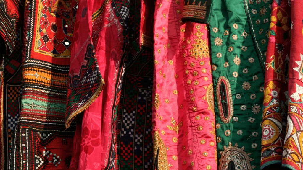 A close up shot of clothes hanged in a shop for display
