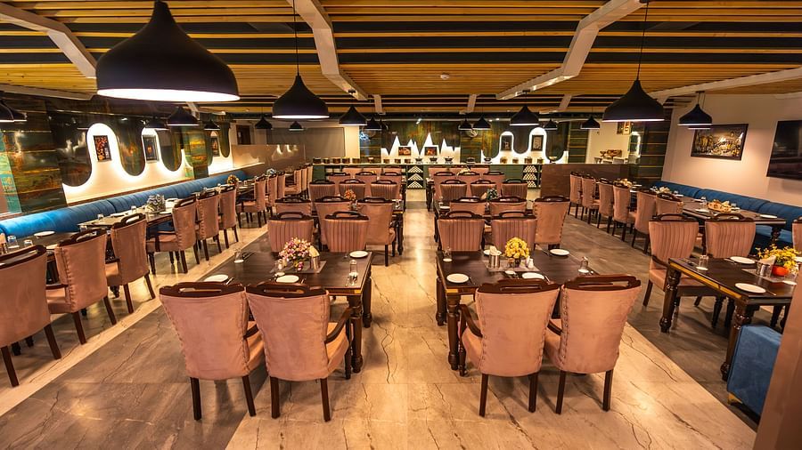Restaurant Top view with the tables and chairs neatly arranged