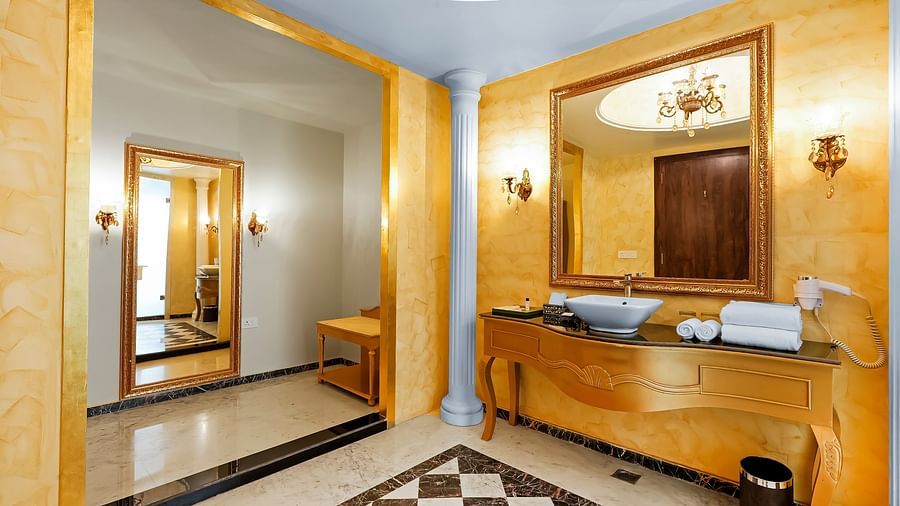 An overview of the changing room with sink area also seen - Rajasthali Resort & Spa, Jaipur.